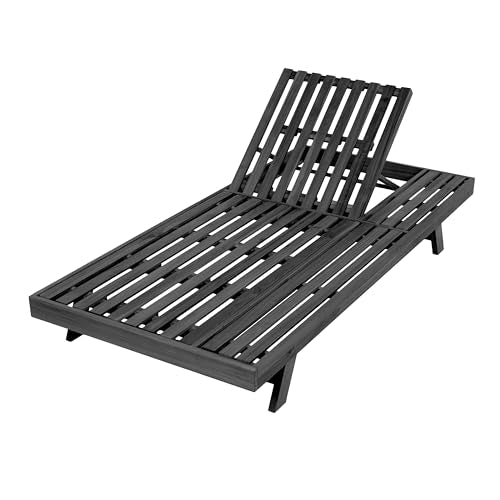Christopher Knight Home Kayes Chaise Lounge Chair Outdoor, Acacia Wood Poolside Sun Lounger, 79'' Patio Recliner Chair, Adjustable Backrest Single Lounge Sofa for Garden Backyard, Black (Frame Only)