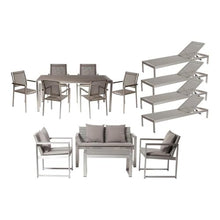 Pemberly Row 15-Piece Modern Aluminum Patio Sofa Set, Gray Finish, Includes Dining Table, Chairs, Loungers, Sofa, Coffee Table, Rust-Resistant Aluminum Frame, Outdoor Furniture for Patio or Garden