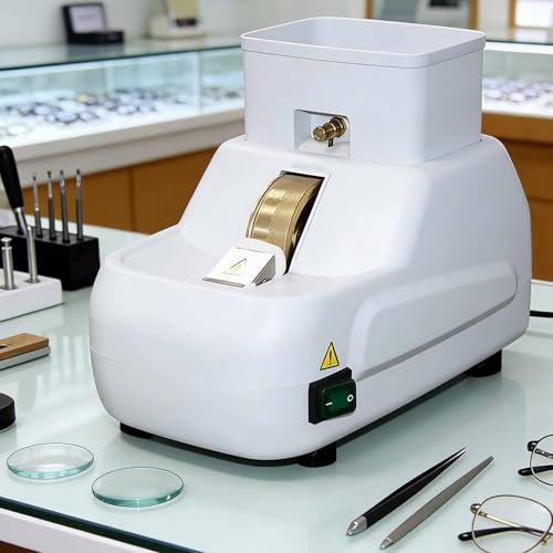ERICAT Optical Lens Edger Grinding Machine, Manual Optical Lens Edger with High Power Motor and V Line Wheel, Waterproof Switch and Adjustable Water Output, for Rough & Fine Milling Processing