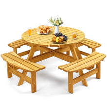 Zevemomo Round Picnic Table Wood for 8 People, Light Wood Color
