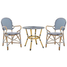 SAFAVIEH Outdoor - Hooper California 3 Piece Bistro Set - Navy & White Faux Wicker & Aluminum Frame - Coastal Design - Ideal for Patio, Deck, Sunroom, Dining Area (PAT9501A-KIT2)