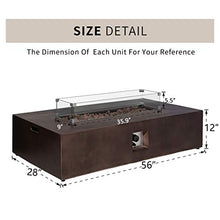 HOMPUS Propane Patio Fire Pit Table with Wind Guard, Lava Rocks and Rain Cover for Outdoor Leisure Party, 50,000 BTU 56-inch x 28-inch Rectangle Bronze Concrete Fire Table