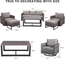 HTERWQEA Patio Furniture Set 6 Piece Outdoor Wicker Chairs with Ottomans, Conversation with Coffee Table, Couch Seating for Balcony Garden Poolside
