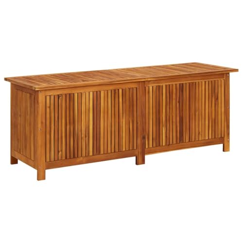Fisinber 59.1 x 19.7 x 22.8 in Acacia Wood Outdoor Storage Box with Rustic Oiled Finish, Spacious Blanket Storage Bench for Patio Garden, Decorative Storage Chest for Cushions Toys, Brown