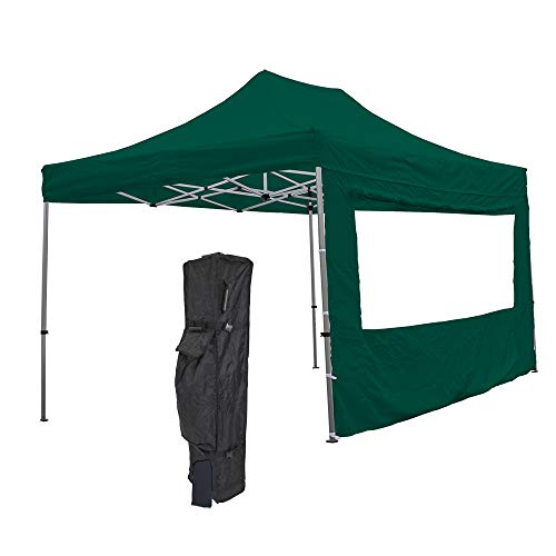 Vispronet Green 10x15 Steel Canopy Tent Kit - Resists Up to 25mph Wind Gusts - Includes 10x15 Large Window Wall, Canopy Storage Bag and a Stake Kit