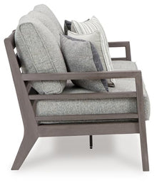 Signature Design by Ashley Hillside Barn Outdoor Sofa with Cushion, Heavyweight Weatherwood All-Weather Frame, Engineered Resin Polymer Wood-Look, Nuvella+ UV-Resistant Fabric for Patios, Gray/Brown