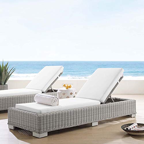 Modway Conway Sunbrella Outdoor Patio Wicker Rattan, Chaise Lounge, Light Gray White