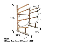 Log Kayak Rack 4-Place One-Sided Canoe Rack Unfinished