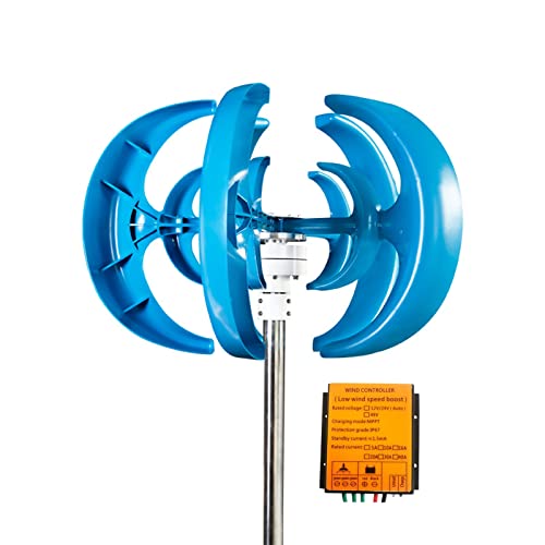 OLONETO 1200W 12V 24V 5 Blades Wind Power Generator+MPPT Controller Lantern Vertical Shaft Wind Power Generator Kit for Home Mixed Lights (Color : Blue A, Size : 12v)