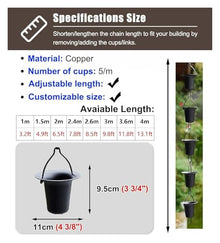 XHsghSEG rain Chain, Cup Japanese Copper Balcony Water Chain Downspout Replacement Multiple Sizes(3.6 m (11.8ft))