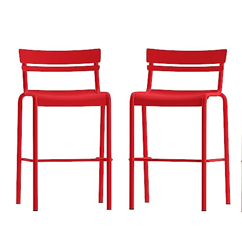 Flash Furniture Commercial Grade Metal Indoor/Outdoor Barstool, Red, 2-Pack