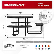 Leisure Craft 46" ADA Round Metal Picnic Table, Made in USA