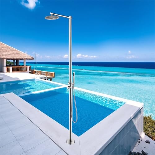 HUXUZYDY Freestanding Outdoor Shower Set, Stainless Steel, Corrosion Resistant, Ideal for Private Gardens,