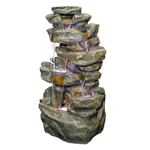Alpine Corporation 51" Tall 6-Tier Outdoor Rainforest Waterfall Floor Fountain, Weather-Resistant Design with Color-Changing LED Lights & Remote Control, Gray