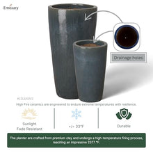Emissary Home and Garden 18.5in. L x 36in. H Gray Stoneware Round Planters with High-fire Treatment (Set of 2)