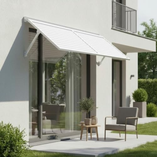 Streamlined Ridge Awning with Continuous Hinge for Home Exteriors, Folding Awning Screen with Integrated Flashing for Patio Doors, Corrosion-Free Frame Shade with Mounting Hardware for Entryways