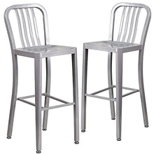 Flash Furniture Gael 30" Commercial Metal Barstools with Footrest, Vertical Slat Back Bar Height Stools for Restaurants and Kitchens, Set of 2, Silver