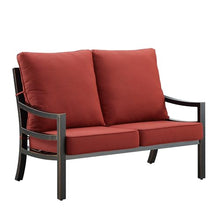 Oakland Living Black Aluminum Patio Deep Seating Outdoor Two Seater Loveseat with Red Cushions