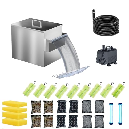 Carefree Fish Koi Pond Multi-layer Filter Box 304 Food-Safe Stainless Steel Construction Garden Water Waterfall Filtration with Water Pump(Patent No.:US D1067273S)