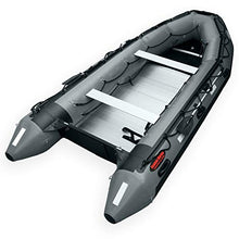 Seamax Ocean380T 12.5 Feet Commercial Grade Inflatable Boat, 5 Pontoon Chambers, Aluminum Floor, V Bottom, Max Support 25HP Motor, Coast Guard Standard Reflective Tapes, Multi-Purpose (Dark Grey)