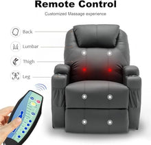 Dark Grey Upholstered Massage Heat Recliner Chair for Adults, 360° Swivel Rocking Recliner with Remote Control, Overstuffed Home Theater Seating with Cup Holder