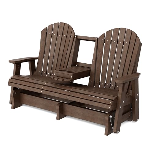 Wildridge Heritage 5' Glider with Console Glider, Tudor Brown - Outdoor Weather Resistant Recycled Plastic Furniture for Patio