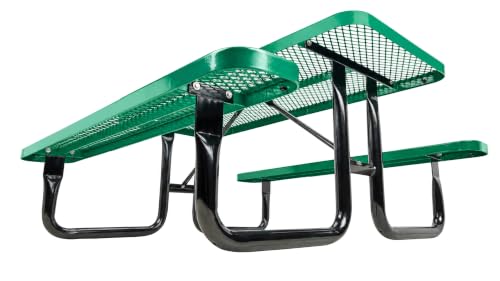 Barco Products SuperSaver Commercial Rectangular Picnic Table, 8 ft Seats 8, Green Thermoplastic-Coated Expanded Metal, 1-5/8 in. Umbrella Hole, Portable or Surface Mount, 10-Year Guarantee