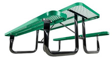 Barco Products SuperSaver Commercial Rectangular Picnic Table, 8 ft Seats 8, Green Thermoplastic-Coated Expanded Metal, 1-5/8 in. Umbrella Hole, Portable or Surface Mount, 10-Year Guarantee