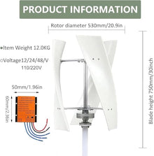 CLPYING 12V/24V/48V/110V/220V Wind Power Turbine Generator, 18000W Vertical Wind Turbine Power Generator Kit DIY Portable Helix Natures Generator with Controller & Windmill(White,48V)