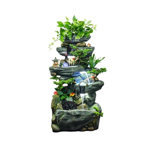 Outdoor Water Fountain Large Floor Standing Water Fountain with Decoration with Feng Shui Wheel and Rockery for Living Room Office Garden(Large)