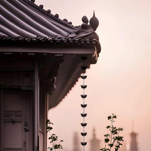 YUSIWOAL Rain Chain Petals Rainwater Diverter Downspouts, Courtyard Eaves Decor Rain Catcher for Garden Villa(Style1,300cm (10ft))
