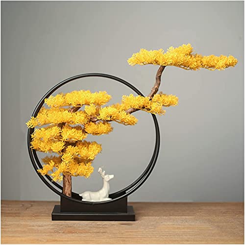 LSHAOBO Artificial Bonsai Tree Faux Bonsai Tree Houseplant with Ceramic Deer Sculpture Home Office Decoration Ornaments(Color:Yellow)