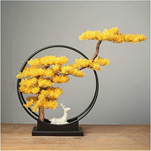 LSHAOBO Artificial Bonsai Tree Faux Bonsai Tree Houseplant with Ceramic Deer Sculpture Home Office Decoration Ornaments(Color:Yellow)