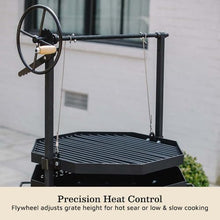 Ash & Ember Santa Maria Grill, Argentine Style Open Fire Grill, Adjustable Cooking Grate with Flywheel, BBQ Grill Comes with Cast Iron Skillet