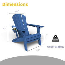 Kingdura Foldable Adirondack Chairs Set of 4, Portable HDPE All Weather Resistant Outdoor Patio Chair, Wooden Textured with Cup Holder, 380LBS Capacity for Poolside, Backyard, Fire Pit (Navy Blue)