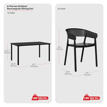 Costaelm Outdoor Patio Dining Set, 7 piece Dining Table Set, Breakfast Coffee Bar Table and Chairs of 6, Stackable Dining Side Chair, Patio Bistro Deck Furniture, Black