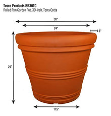 Tusco Products T30 Rolled Rim Pot, Round, Terra Cotta, 30-Inch