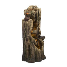 Alpine Corporation WIN1530 Indoor/Outdoor Floor Waterfall, Tree Trunk Fountain w/LED Lights & 2 Flower Pots, 52", Brown