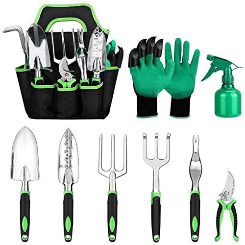 XIXIDIAN Gardening Tool Set 9 Pcs, Aluminum Alloy Garden Hand Tools Set with Garden Gloves & Rubber Handle Gardening Gifts for Women Men