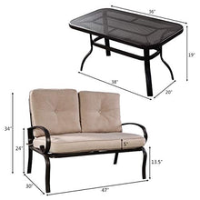 ReunionG 2 Pcs Patio Outdoor Loveseat Set, 2 Person Bench and Coffee Table, Steel Frame Sofa Set with Cushion, for Porch Yard Garden Outside, Loveseat Outdoor Furniture Set