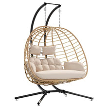 SWITTE Double Egg Chair Outdoor with Stand, Patio Hanging Swing, Beige