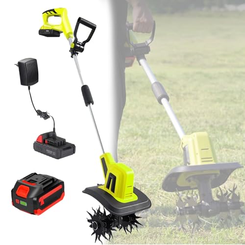20V Cordless Tiller Cultivator, 270RPM Electric Garden Tiller with 2×4000mAh Batteries, 25cm Tilling Width, 22cm Depth Garden Rototiller for Lawn/Gardening/Soil Cultivation