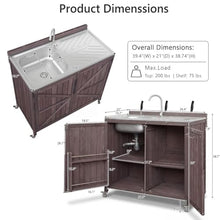 YATON Outdoor Grill Cart with 304 Stainless Steel Sink & Faucet, 40" Rolling BBQ Prep Table with Storage Cabinet & Locking Wheels, Wooden Outdoor Kitchen Island for Patio Backyard,Brown