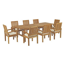 Modway EEI-3312-NAT-WHI-SET Marina 9 Piece Patio Teak Outdoor Dining Set in Natural White, Eight Folding Armchair/One Table,