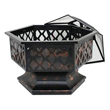 SLGGPJBU Outdoor Fire Pits Portable Metal Fire Pit Hexagon Design Fireplace Stove, with Mesh Screen Cover Fireplace Stove Wood Burning, for Picnic Bonfire Patio