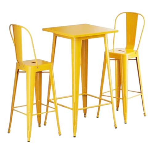 Getzi 23.5" x 23.5" Bar Height Outdoor Table Set with 2 Stools, 42" Table Height, Metal Patio Bistro Set, Commercial Outdoor Dining Furniture for Patio, Café, Balcony (Citrine Yellow)