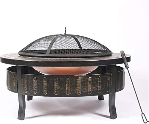 Garden Fire Pit Portable Grill Barbecue Rack Outdoor Metal Firepit Round Table Backyard Patio Garden Stove Wood Burning Fire Pit with Spark Screen, Log Poker and Cover for Camping BBQ Cooking