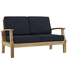 Modway Marina Premium Grade A Teak Wood 7-Piece Outdoor Patio Furniture Set in Natural Navy