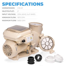 XtremepowerUS SuperFlow Variable Speed High-Flo Pool Pump In-Ground Swimming Pool Energy Efficient 230V, 1-1/2” & 2” Adapter Build-in Timer Control Panel