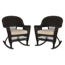 Jeco Rocker Wicker Chair with Tan Cushion, Set of 2, Espresso